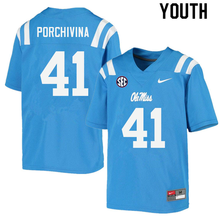 Youth #41 John Porchivina Ole Miss Rebels College Football Jerseys Sale-Power Blue
